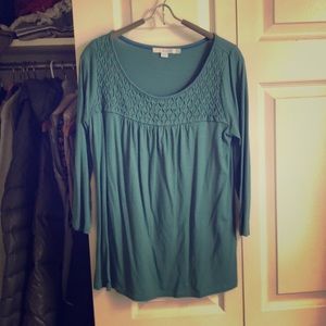 Boden emerald green peasant blouse 3/4 sleeve